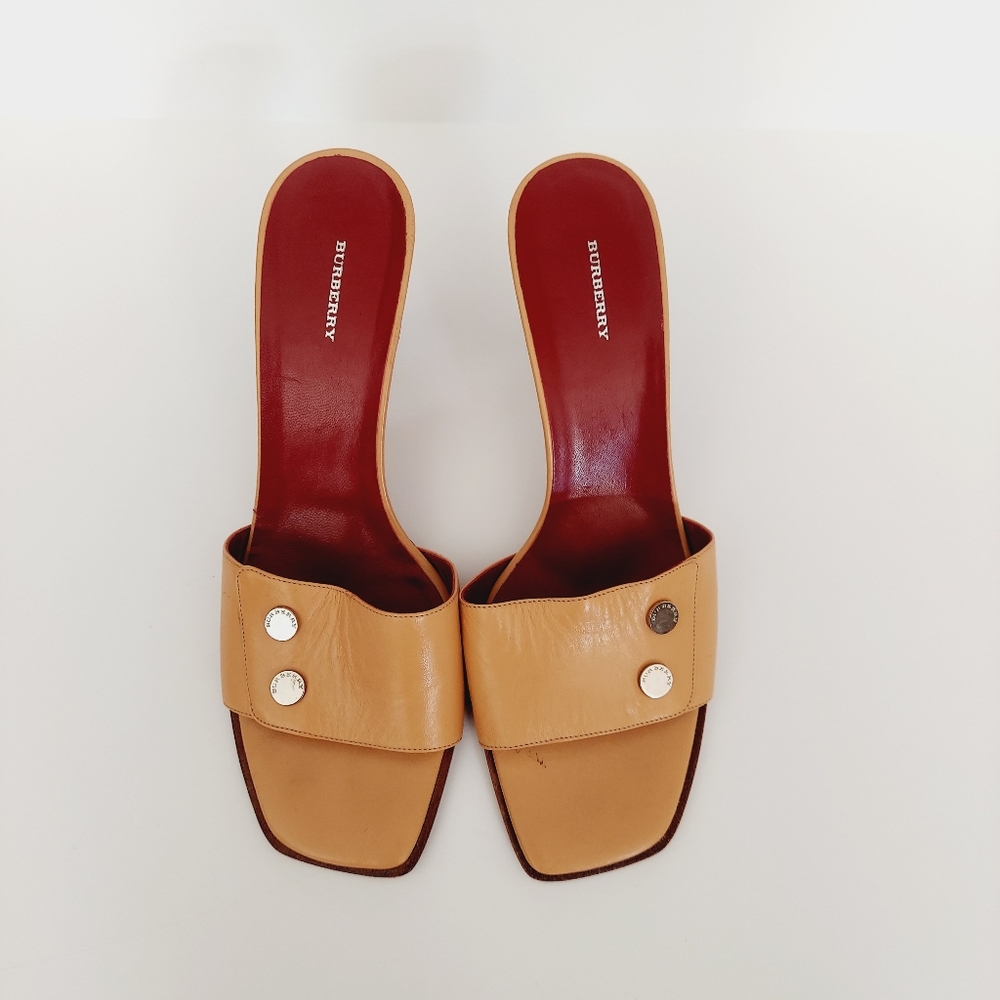 Vintage Burberry Leather Studded Accents Slides - Picture 3 of 15